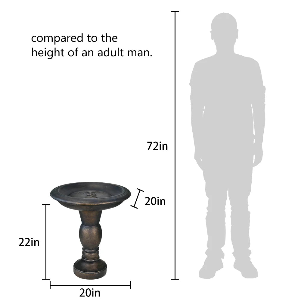 22'' Fiber Concrete Pedestal Floor Fountain and Bird Pool Outdoor Decoration for Garden Lawn