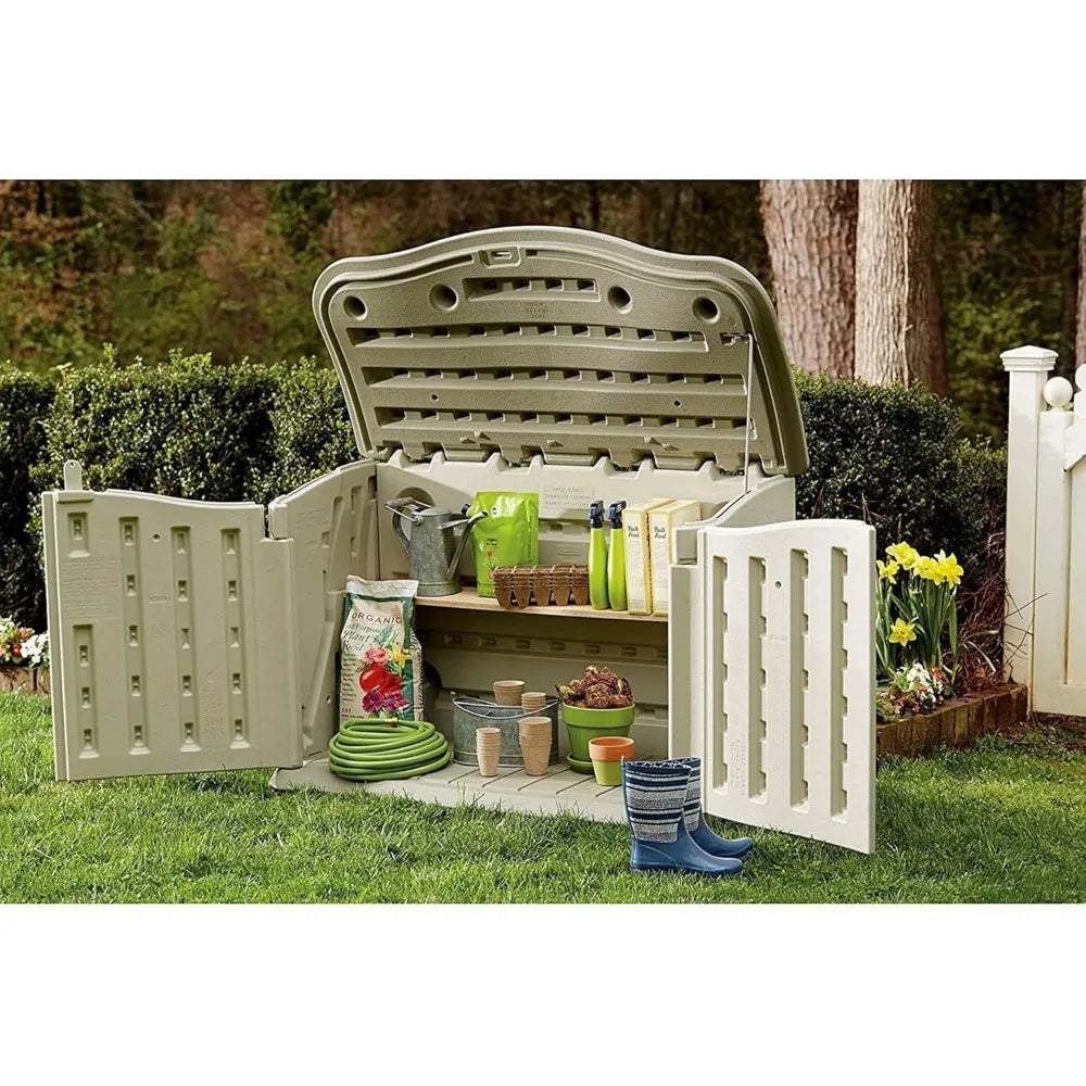 Small Horizontal Resin Outdoor Storage Shed Beige Floor