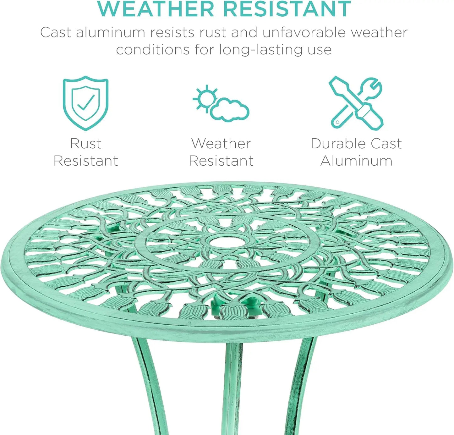 3-Piece Outdoor Rust-Resistant Cast Aluminum Patio Bistro Set w/Tulip Design, Antique Finish