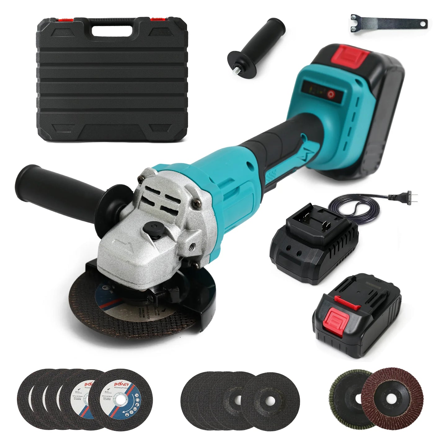 Cordless Angle Grinder Kit Brushless 21V 1300mAh Batteries