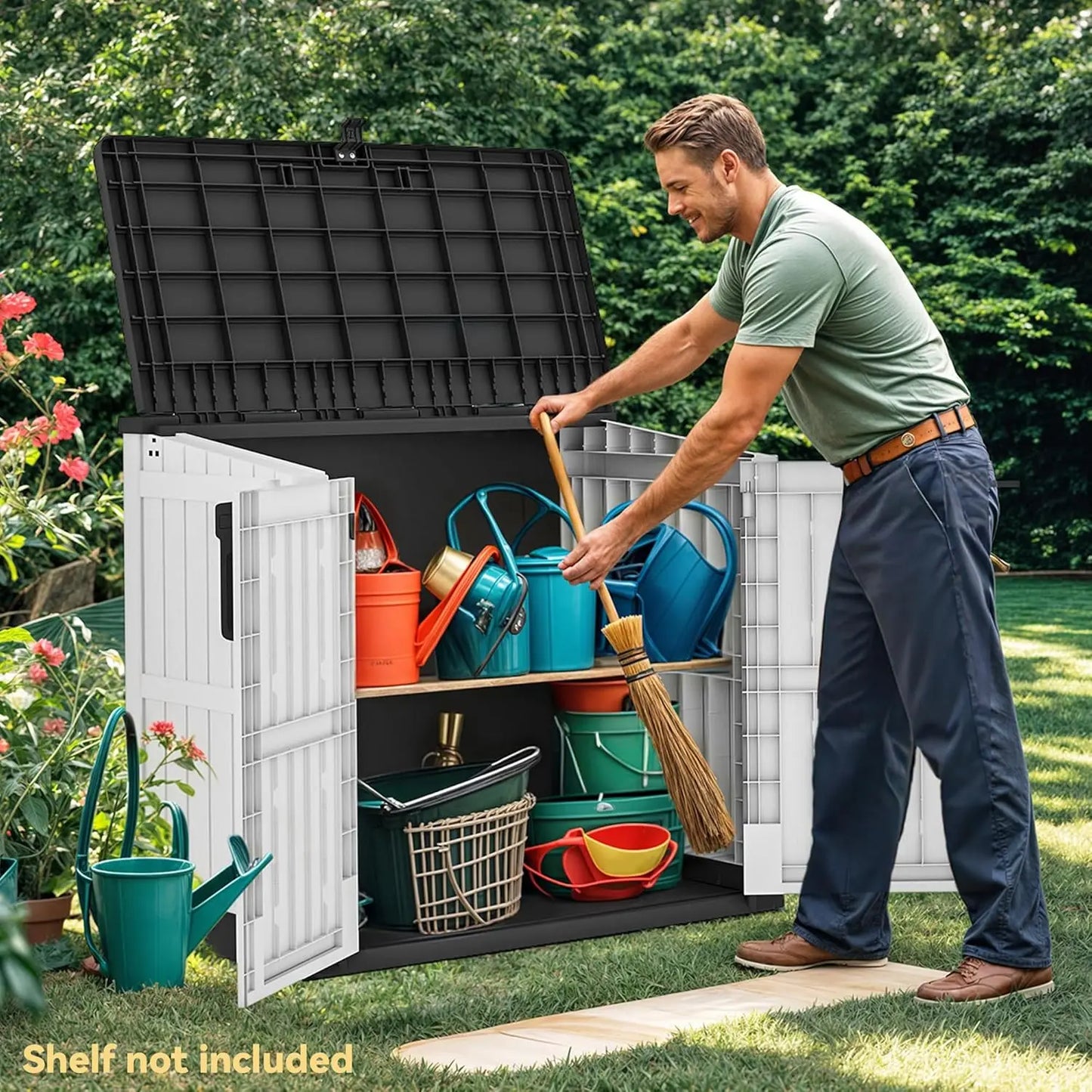 Resin Plastic Tool Storage Shed With Lid Lockable Door