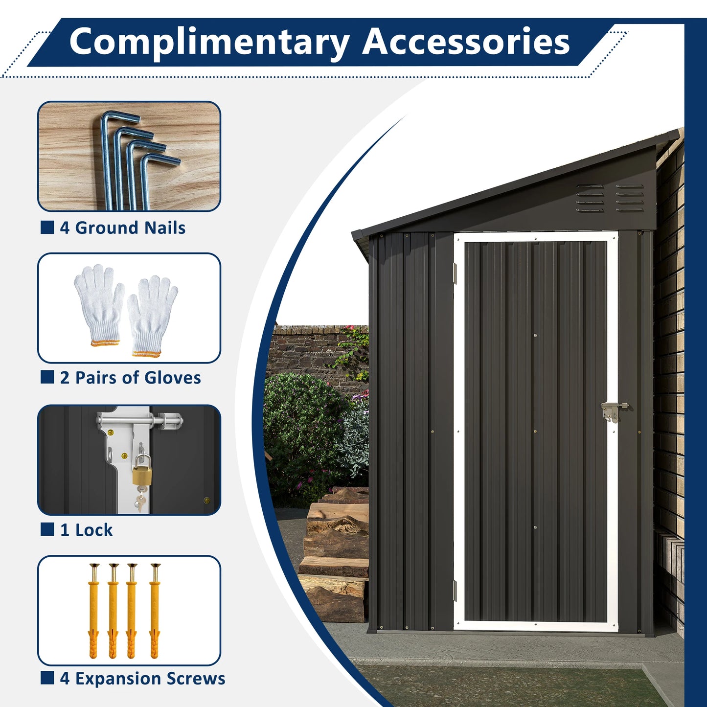 Storage Shed 4 * 8 FT Lean to Shed Metal Sheds & Outdoor Storage Cabinet Lockable