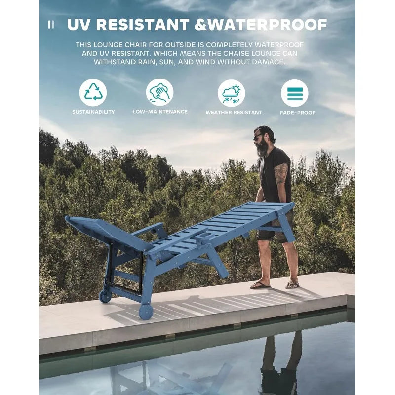 Patio Chaise Lounge Chair Set of 2 Adjustable HDPE Poolside