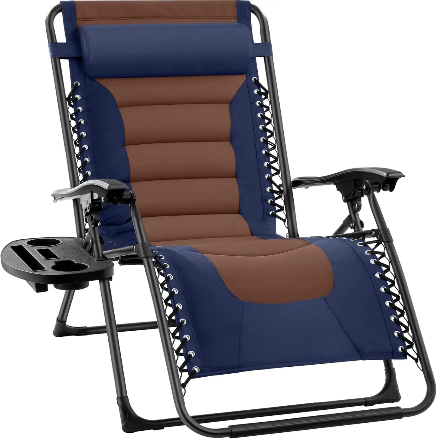 XL Folding Outdoor Recliner Chair With Headrest And Tray