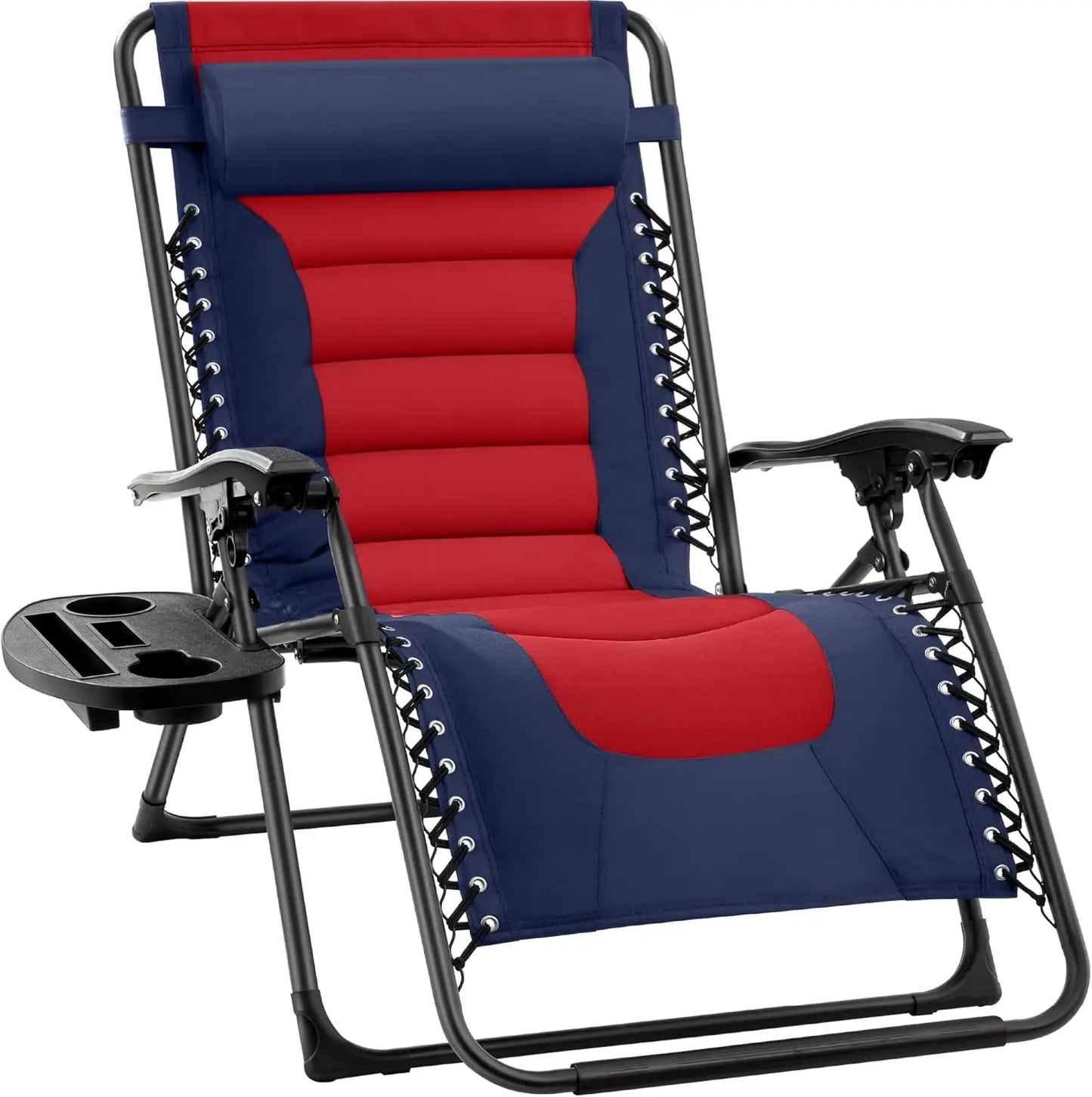 XL Folding Outdoor Recliner Chair With Headrest And Tray