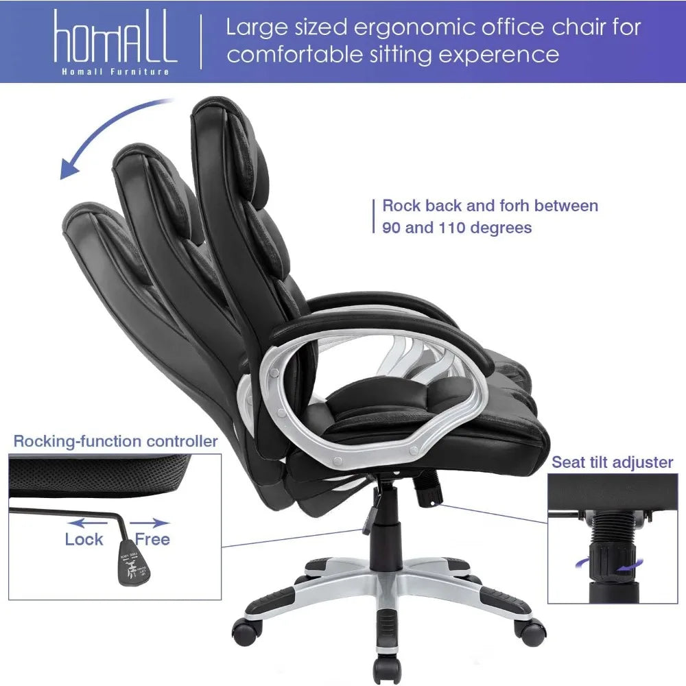 Office Chair High Back Computer Desk Chairs, PU Leather Adjustable Height Modern Executive Swivel