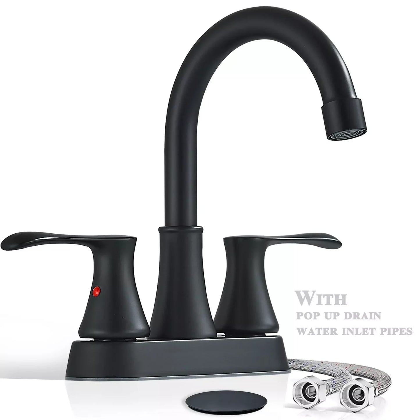 Black 3 Hole 4 Inch Center Set Bathroom Faucet Two Handle