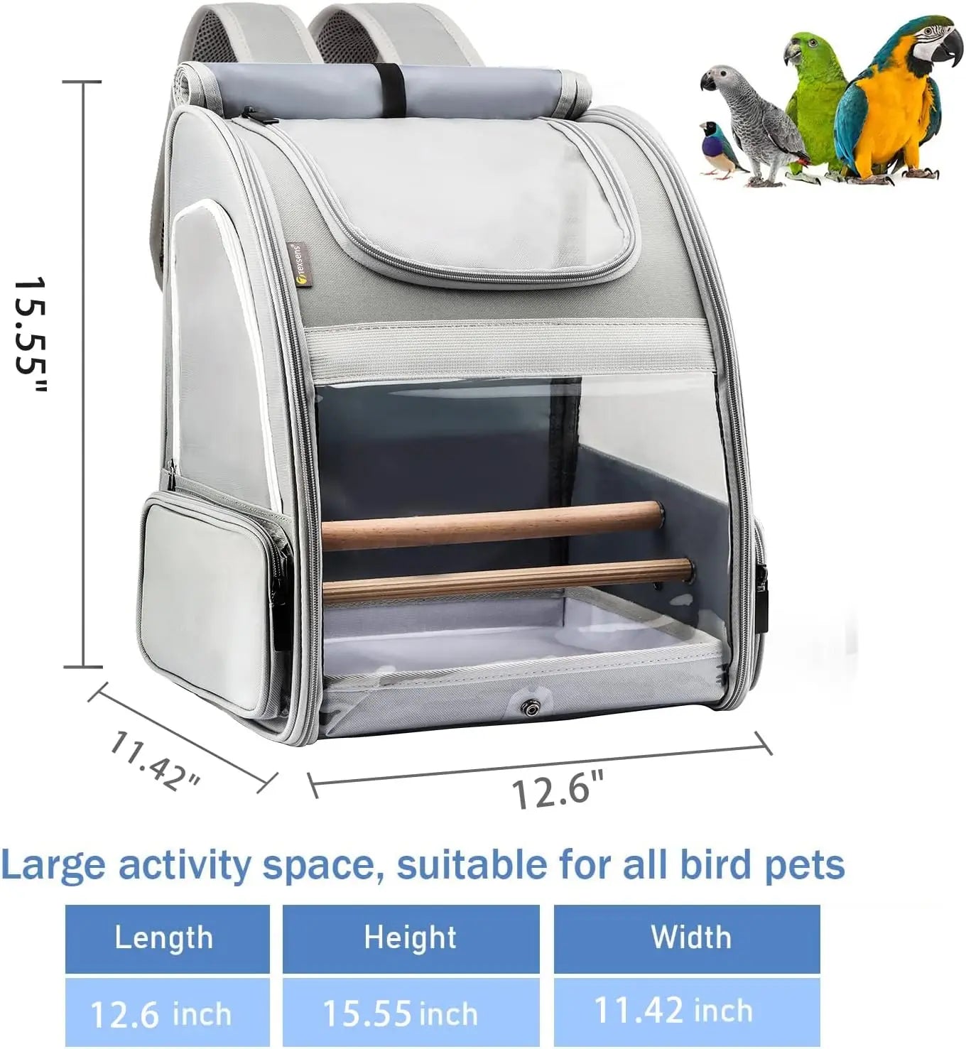 Portable Bird Carrier Backpack for Small Birds with Upgraded Tray and Perches