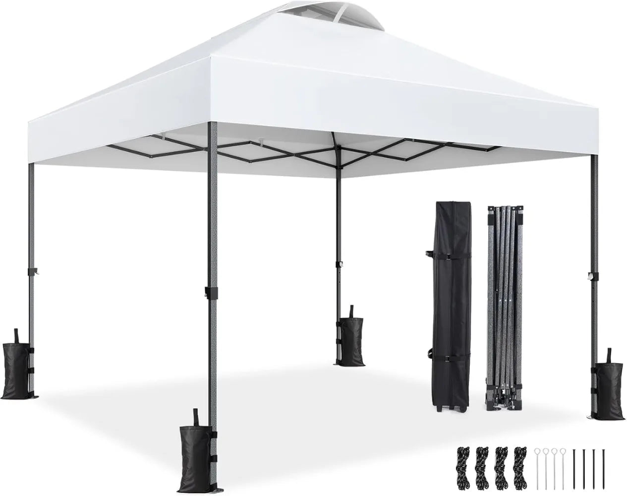 10x10ft One Person Setup Pop Up Canopy Tent Easy Outdoor Sun Shade for Events Beach Tent with Three Speed Adjustable Height