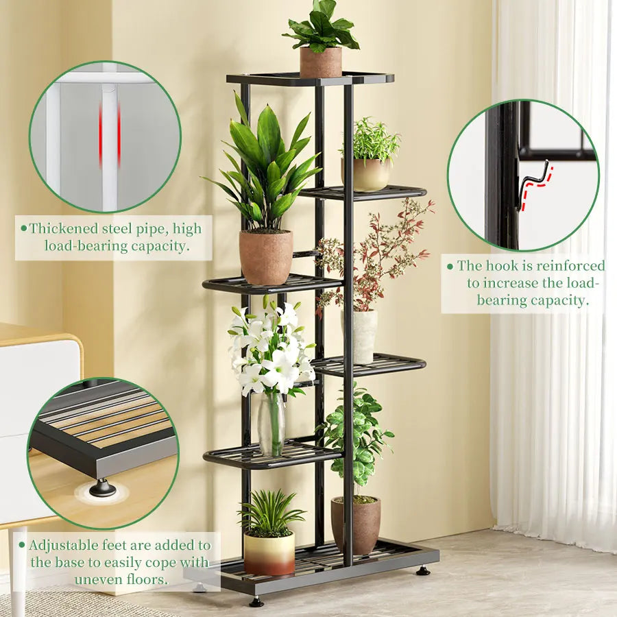 Plant Shelves Iron Stand Rack Multiple Flower Pot Holder Shelf Indoor Outdoor Display Organizer