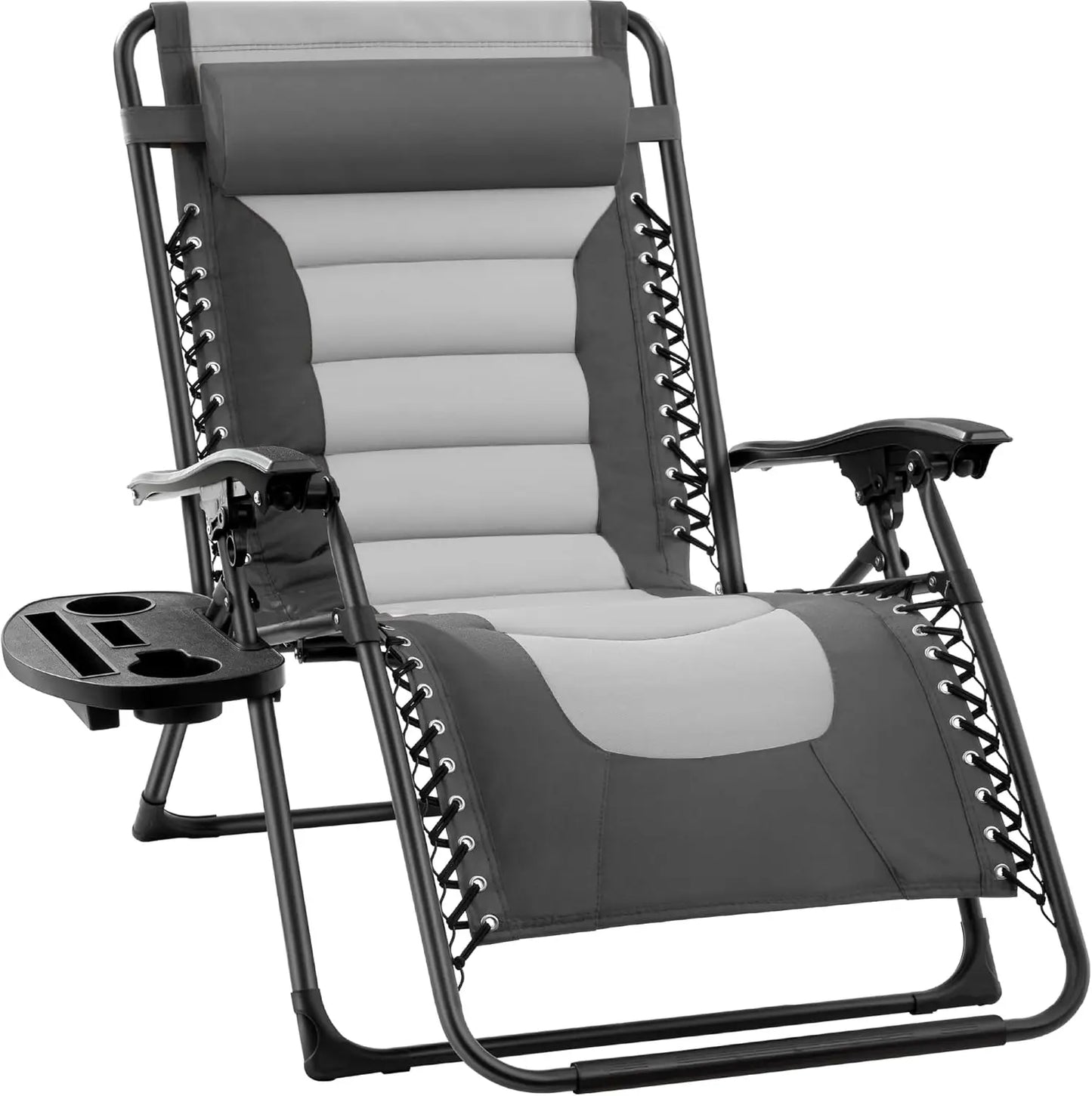 XL Folding Outdoor Recliner Chair With Headrest And Tray