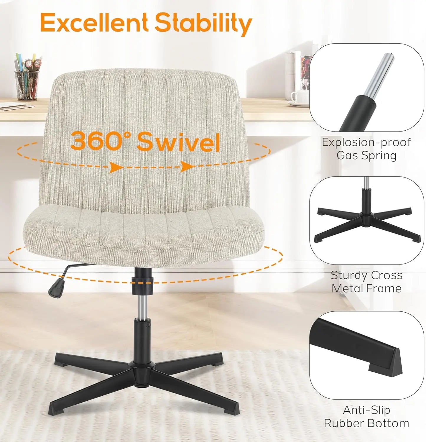 Criss Cross Armless Swivel Chair with Adjustable Height for Home and Office
