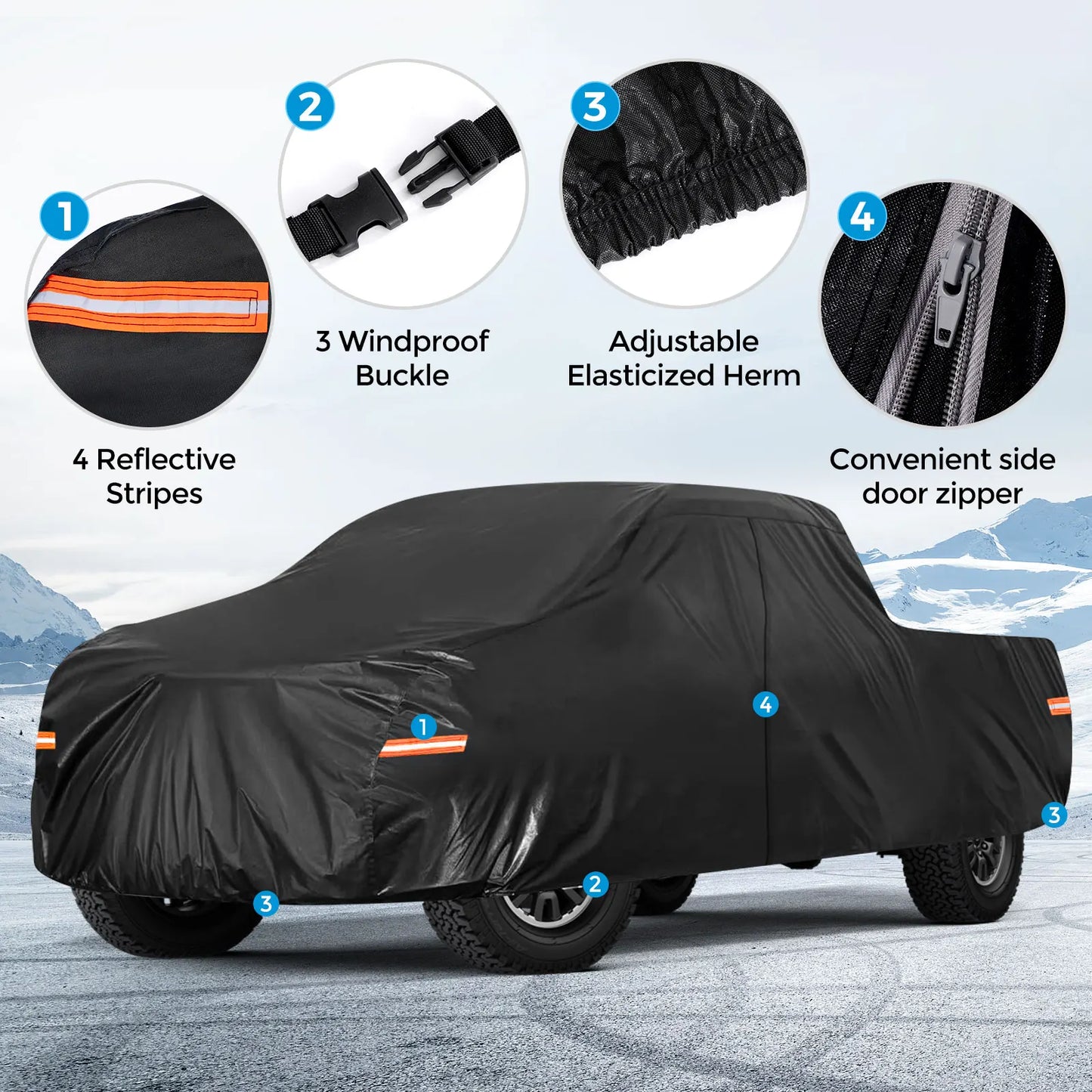 Black Truck Cover Waterproof 10 Layers Full Exterior Cover with Rain Sun UV with Zipper Cotton