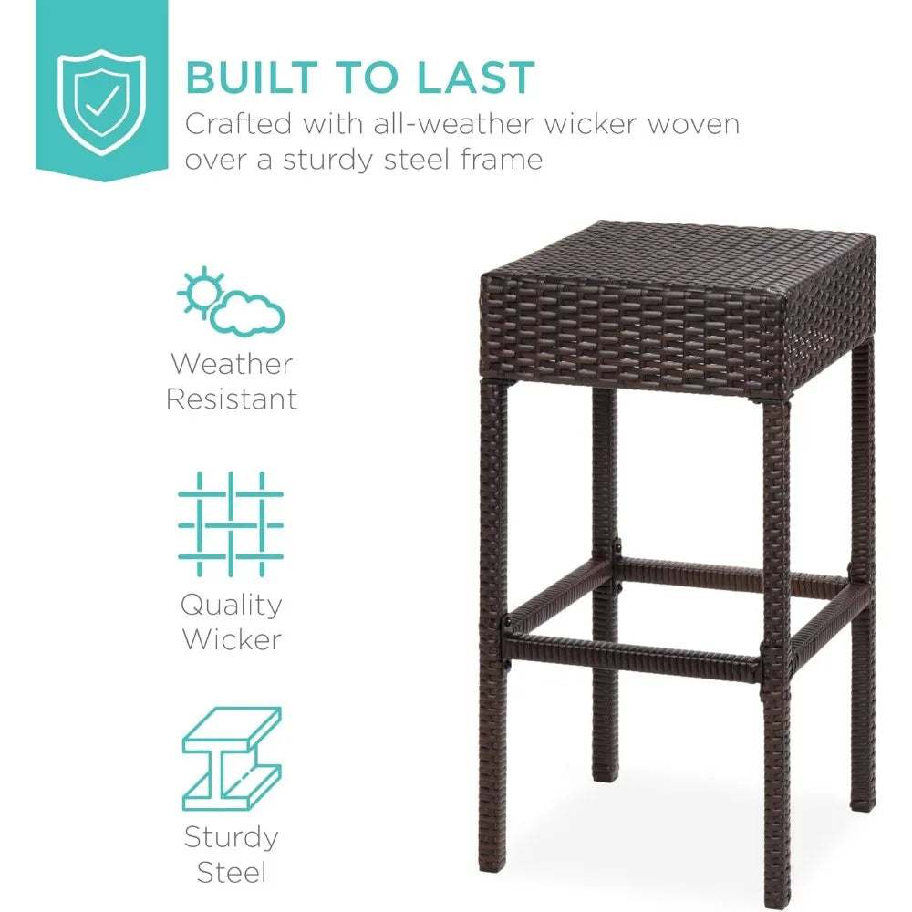 5-Piece Outdoor Wicker Bar Table Set for Patio, Poolside, Backyard w/Built-in Bottle Opener, Hidden Storage Shelf