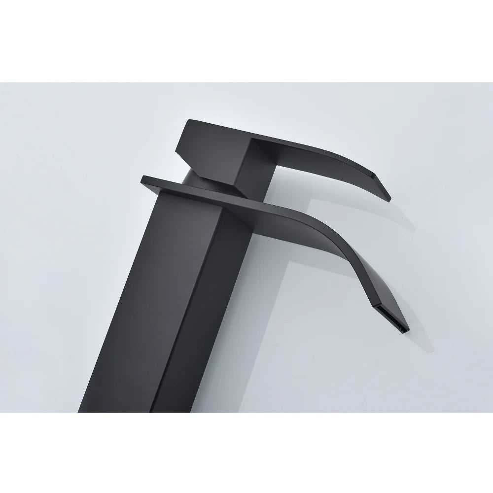 Matte Black Waterfall Spout Single Handle Bathroom Sink Faucet