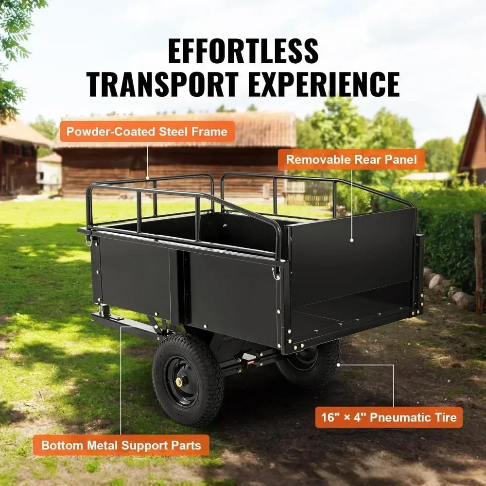 Heavy Duty ATV Trailer Steel Dump Cart Tow Behind 750 Pounds 15 Cubic Feet Garden Utility Trailer Yard Trailers