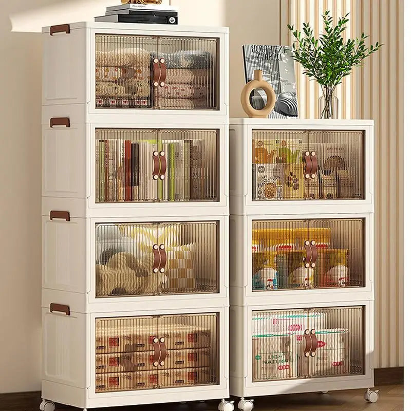 Stackable Storage Cabinet Foldable Large Capacity 3-Layer Snack Box with Lids .