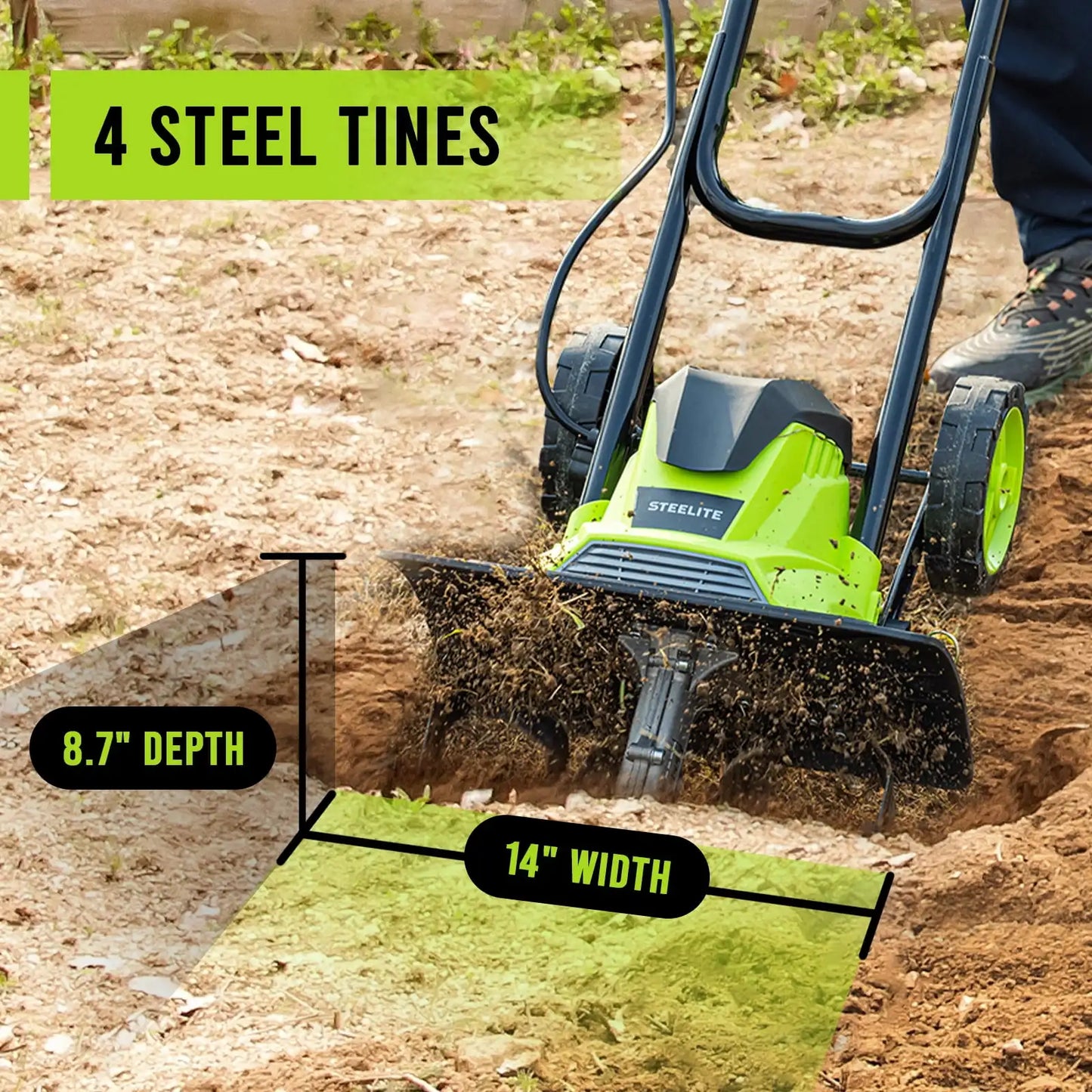 14-Inch Corded Electric ,10-Amp Electric Tiller and Cultivator for Lightweight Rototiller