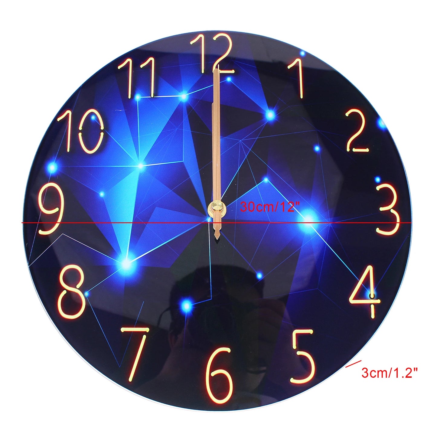12" Silent Blue Diamond Round Wall Clock