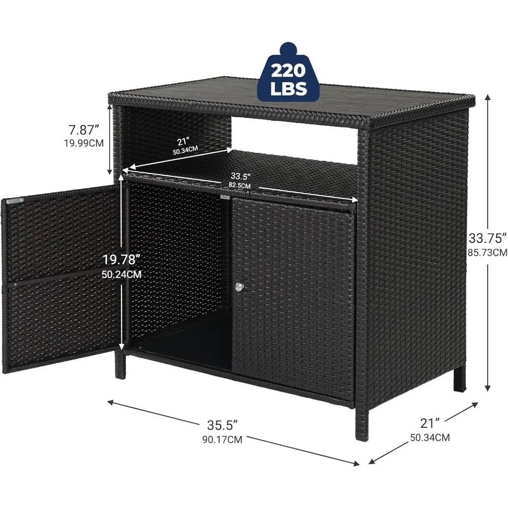 Outdoor Wicker Storage Cabinet Waterproof Patio Sideboard