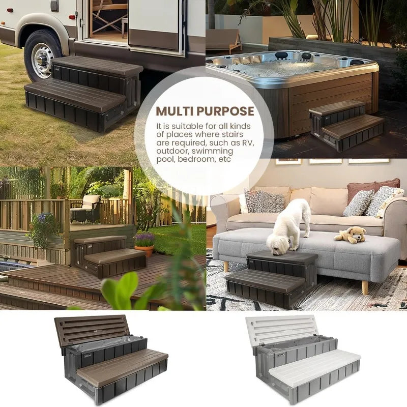 Universal Heavy Duty 2-Step Spa Hot Tub Step with Storage Compartment Grey