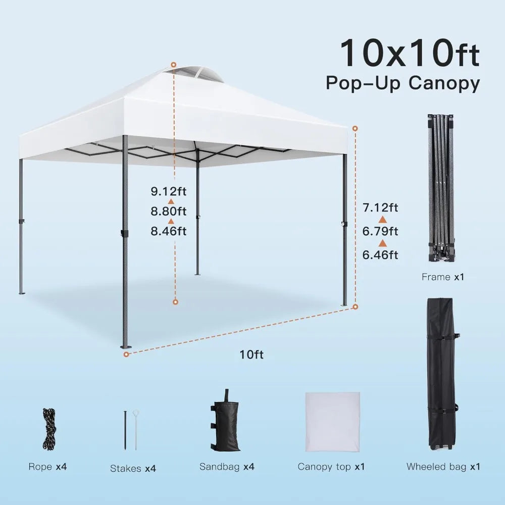 10x10ft One Person Setup Pop Up Canopy Tent Easy Outdoor Sun Shade for Events Beach Tent with Three Speed Adjustable Height