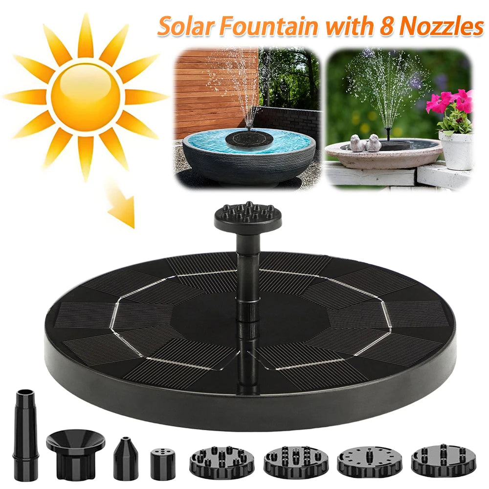 Solar Fountain with 8 Nozzles Free Standing Floating Style Fountain for Outdoor Garden Pond and Pool
