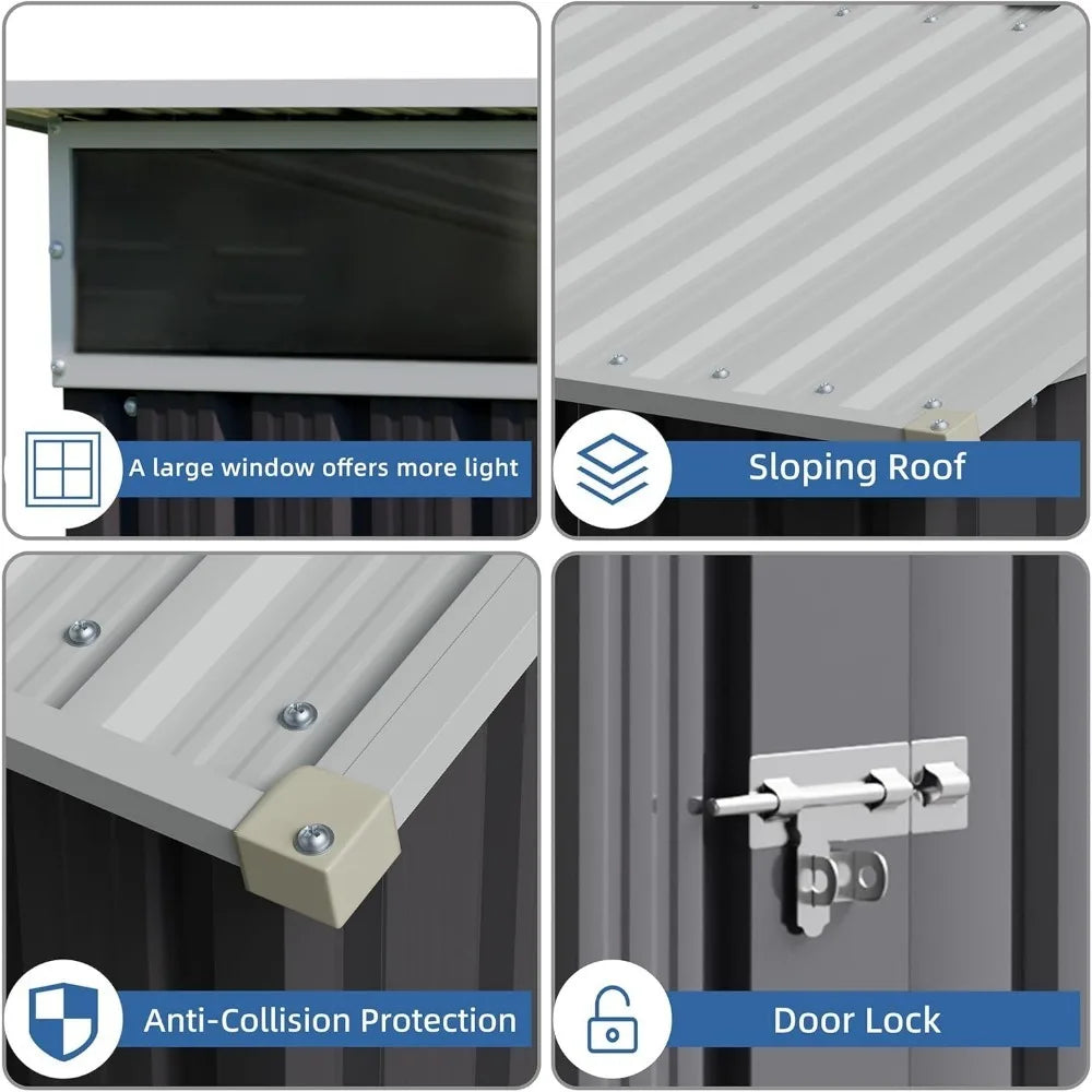 Outdoor Garden Storage Shed, Waterproof Metal Garden Sheds with Lockable Double Door