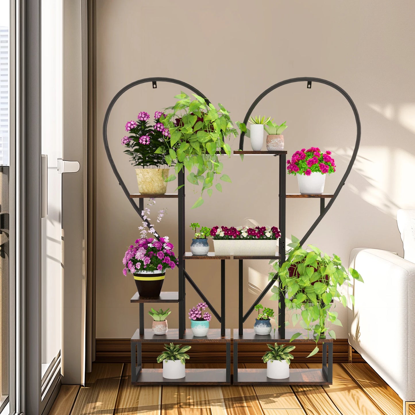 Heart Shaped Plant Shelf Holder 6 Tiers Metal Indoor Plant Stand Multi-Purpose