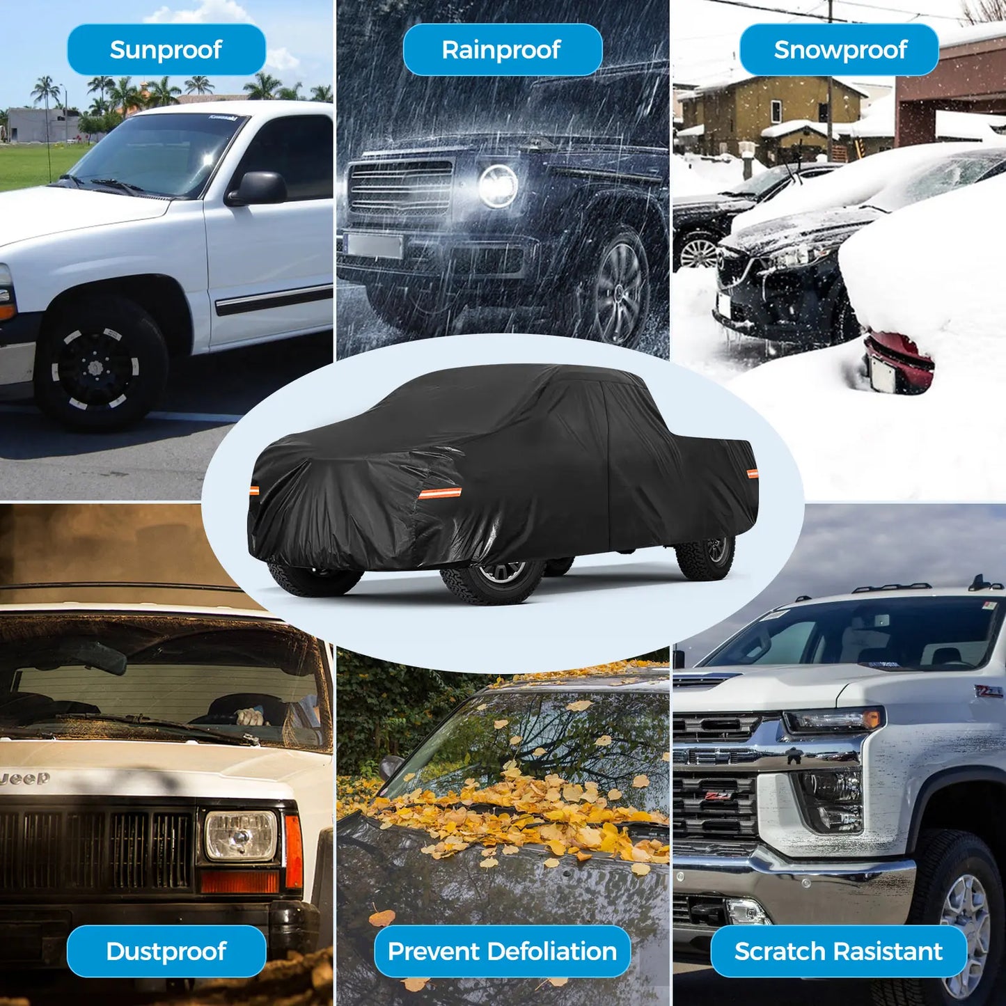 Black Truck Cover Waterproof 10 Layers Full Exterior Cover with Rain Sun UV with Zipper Cotton