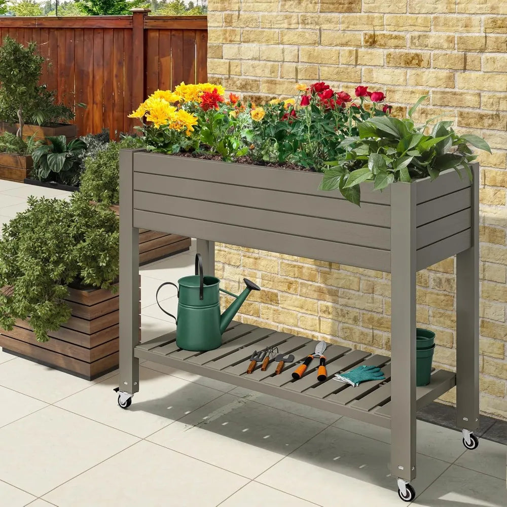 YITAHOME Elevated Garden Bed Kit with Legs and Wheels Large Resin Planter Box