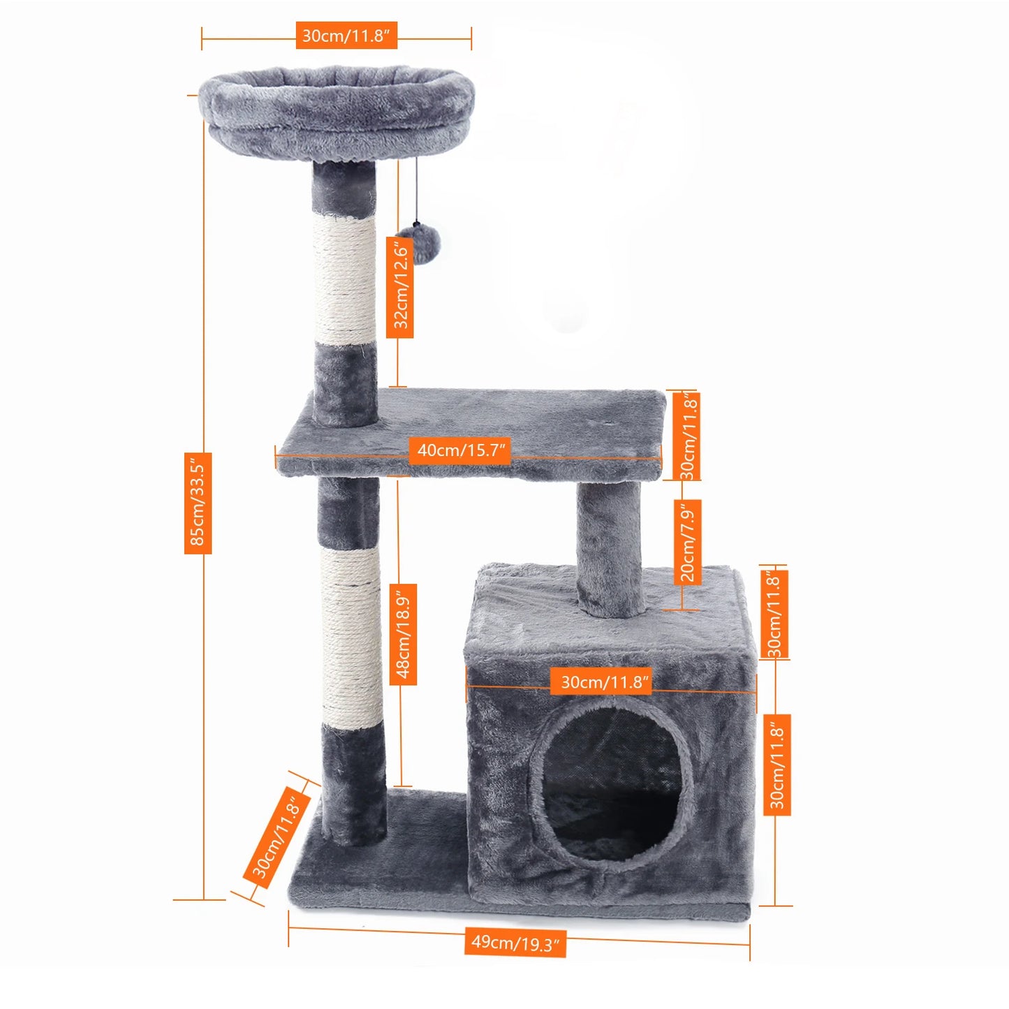 H228cm Cat Tree Toy Condo Cat Climbing Tower Solid Wood