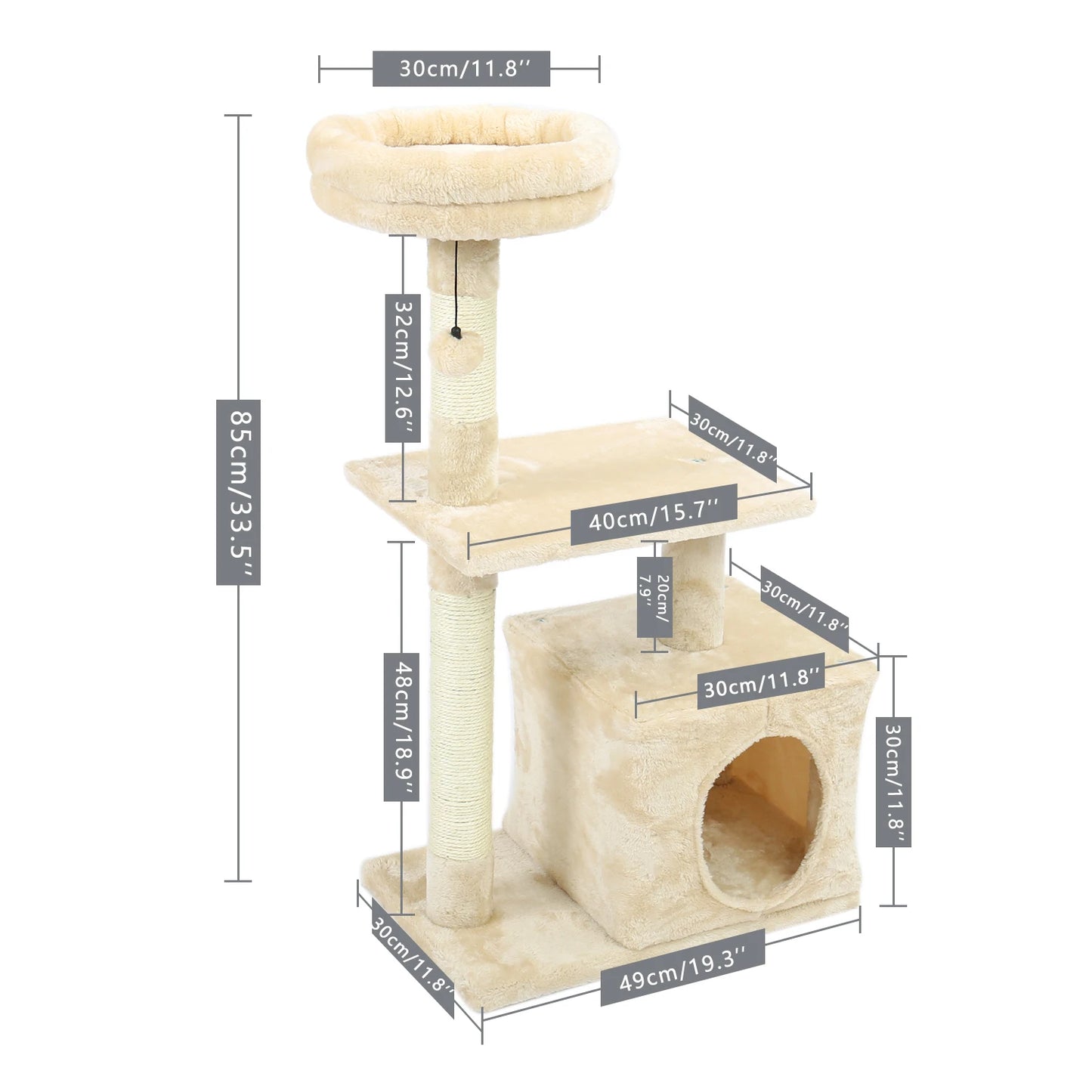 H228cm Cat Tree Toy Condo Cat Climbing Tower Solid Wood