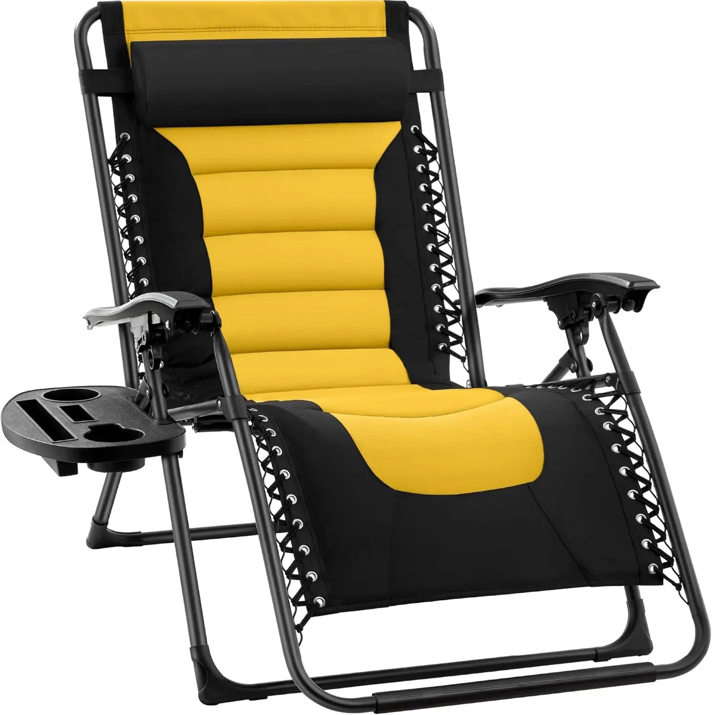 XL Folding Outdoor Recliner Chair With Headrest And Tray