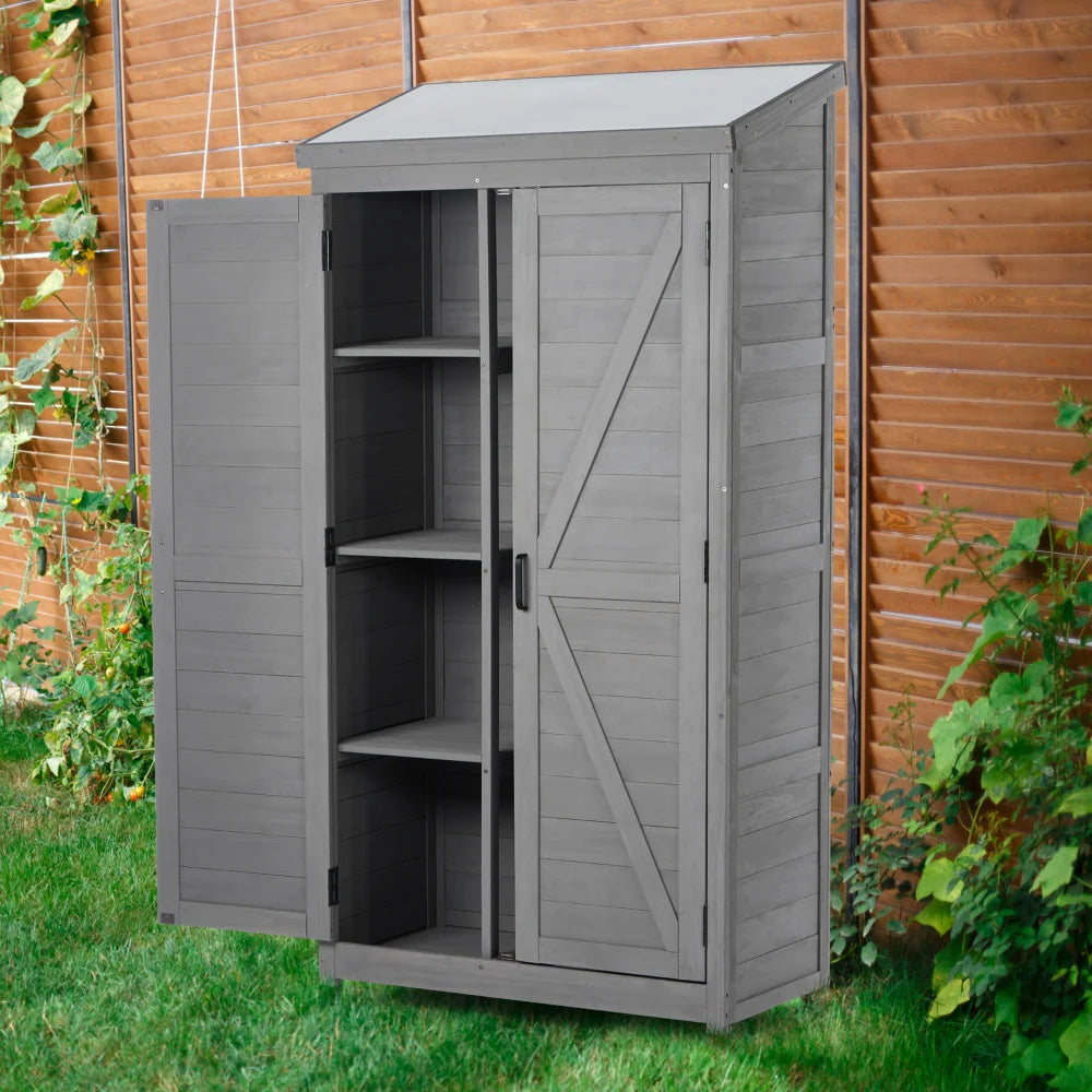 Outdoor Storage Cabinet With Metal Top Garden Shed 68 Tall