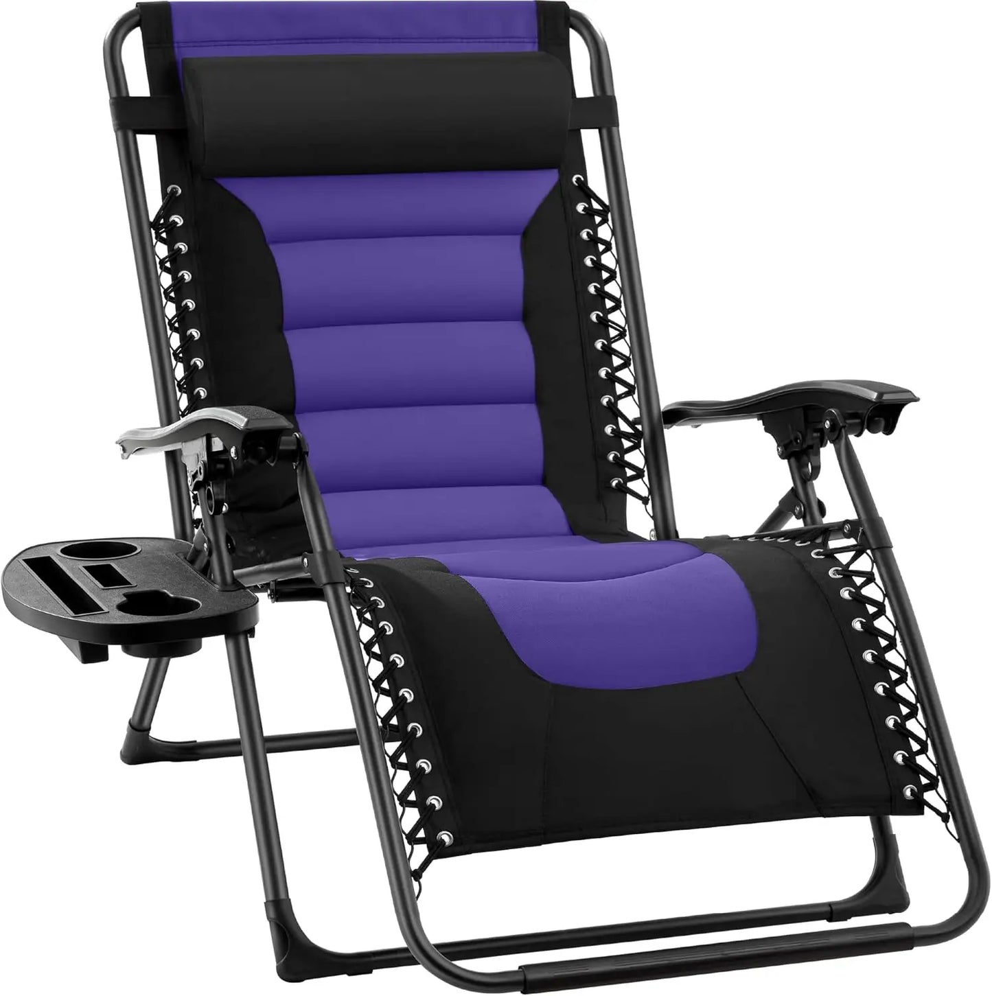 XL Folding Outdoor Recliner Chair With Headrest And Tray