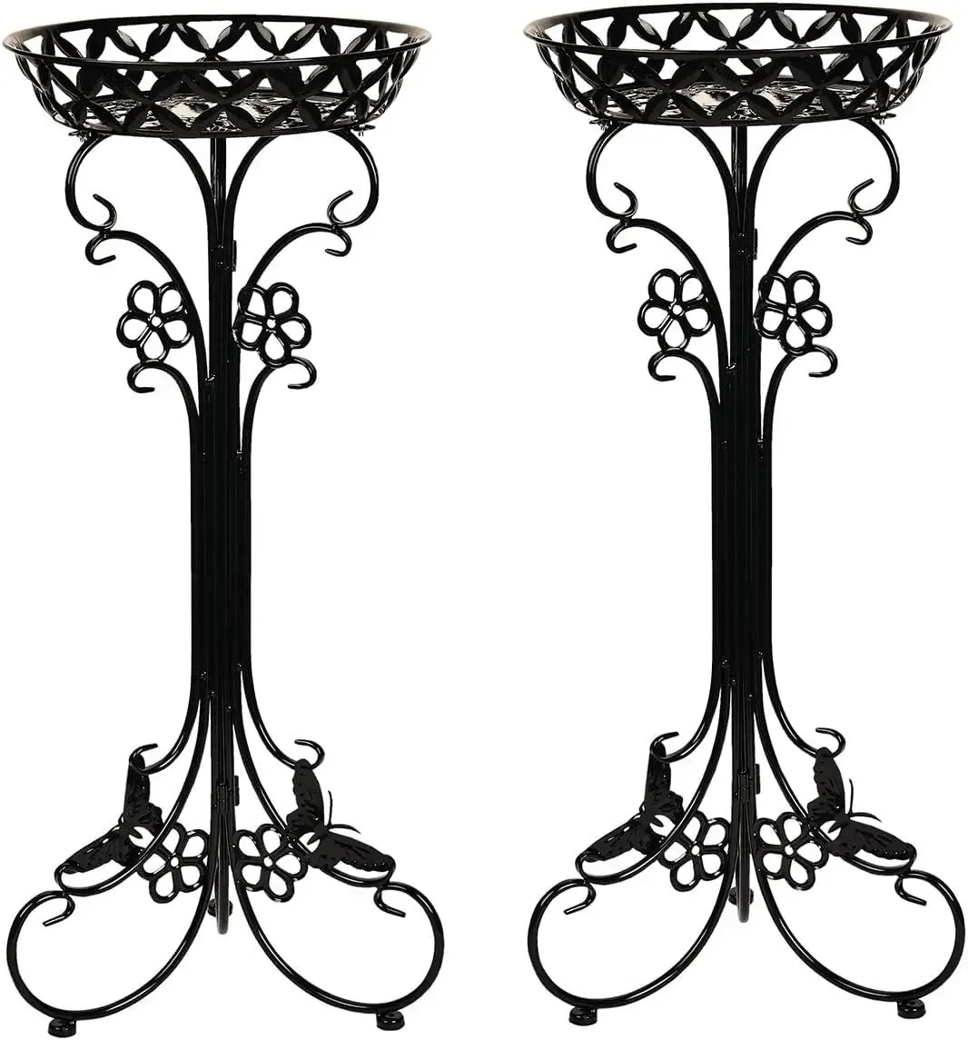 Lightweight Black Metal Flower Pot Stands 29.7 Inches Tall 2 Pack
