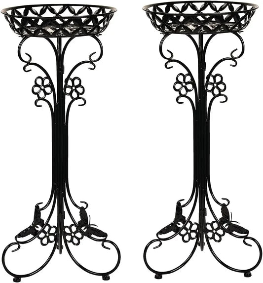 Lightweight Black Metal Flower Pot Stands 29.7 Inches Tall 2 Pack
