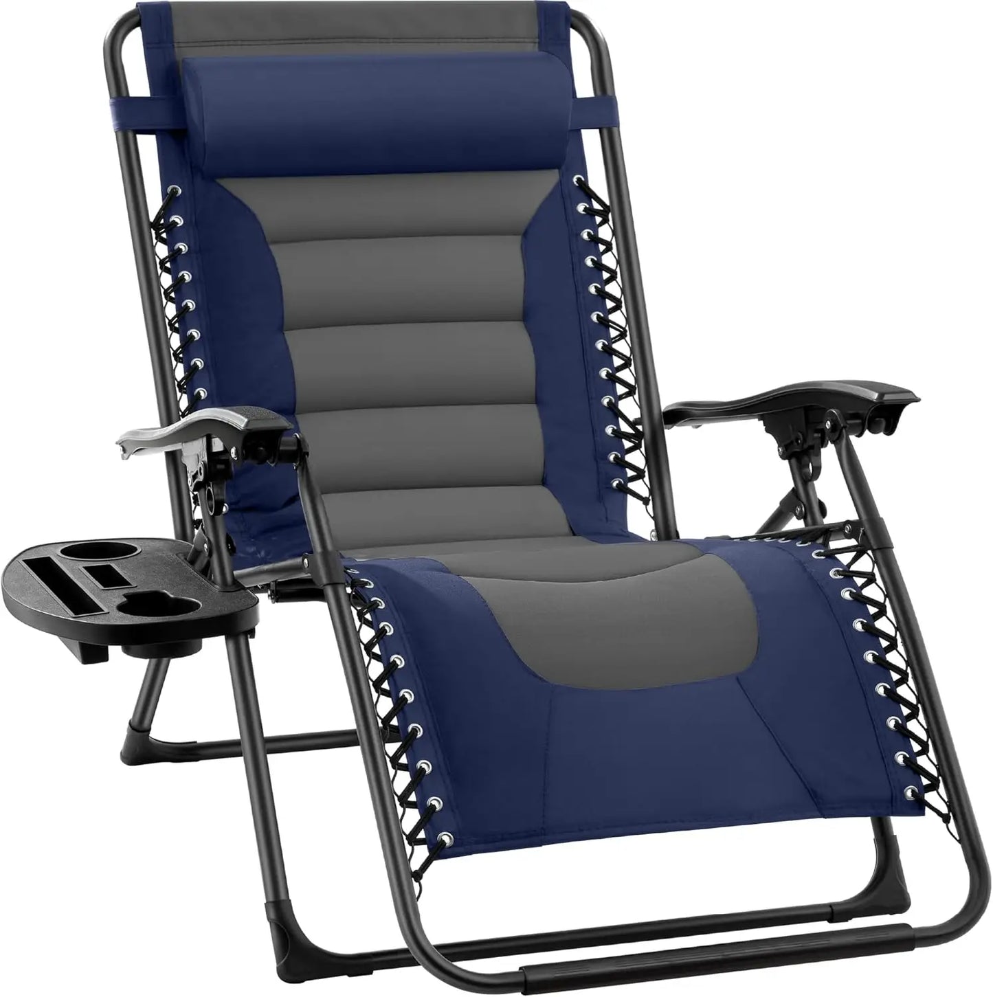 XL Folding Outdoor Recliner Chair With Headrest And Tray
