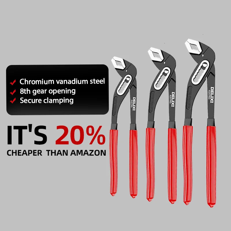 Delixi Electric 3 Piece Multifunctional Water Pump Pliers Universal Large Opening Water Pipe Pliers