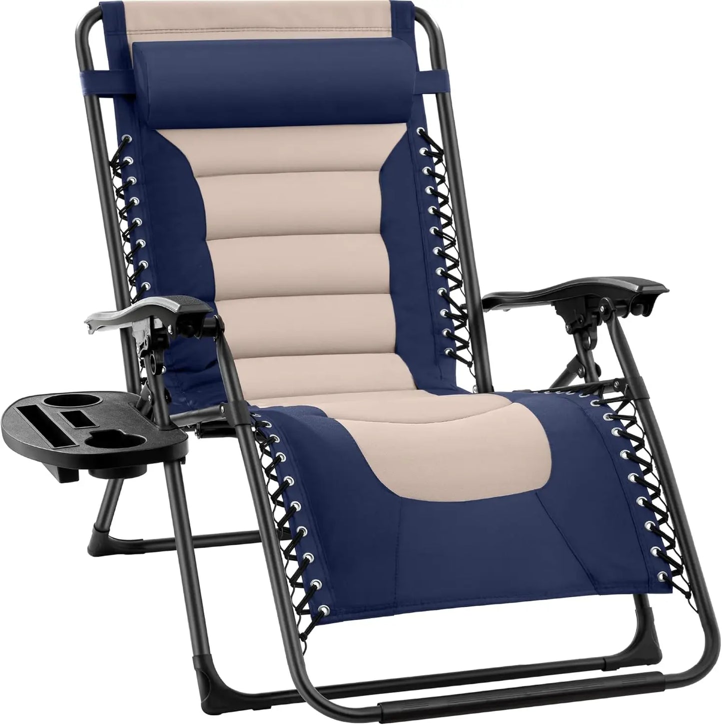 XL Folding Outdoor Recliner Chair With Headrest And Tray