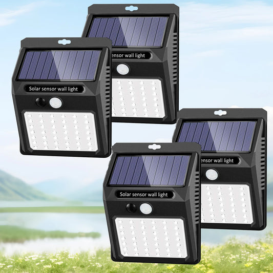 Solar Outdoor Lights - 4 Pack Motion Sensor Safety Lights with 3 Lighting Modes for Garden Fence.