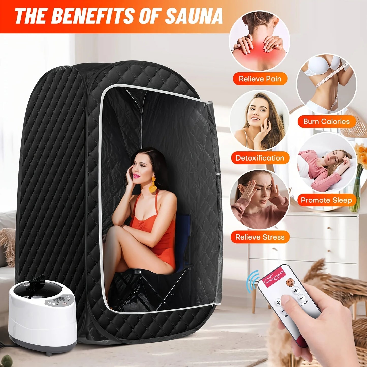 Portable Home Sauna with 2.6L Steamer and Folding Chair for Full Body Relaxation
