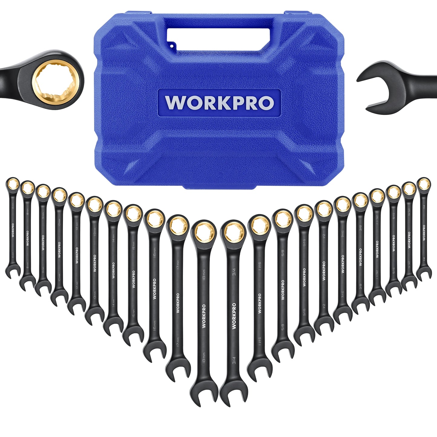 WORKPRO 22Piece Ratcheting Wrench Set With AntiSlip Teeth And Organizer Box For Car Repair And Maintenance