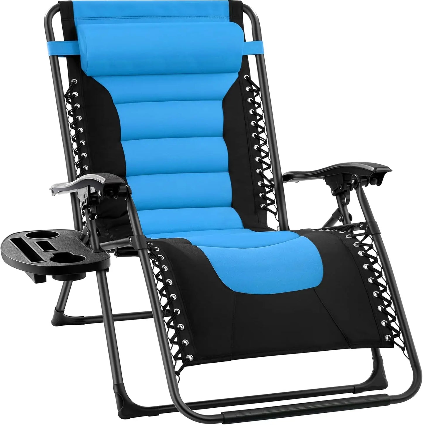 XL Folding Outdoor Recliner Chair With Headrest And Tray