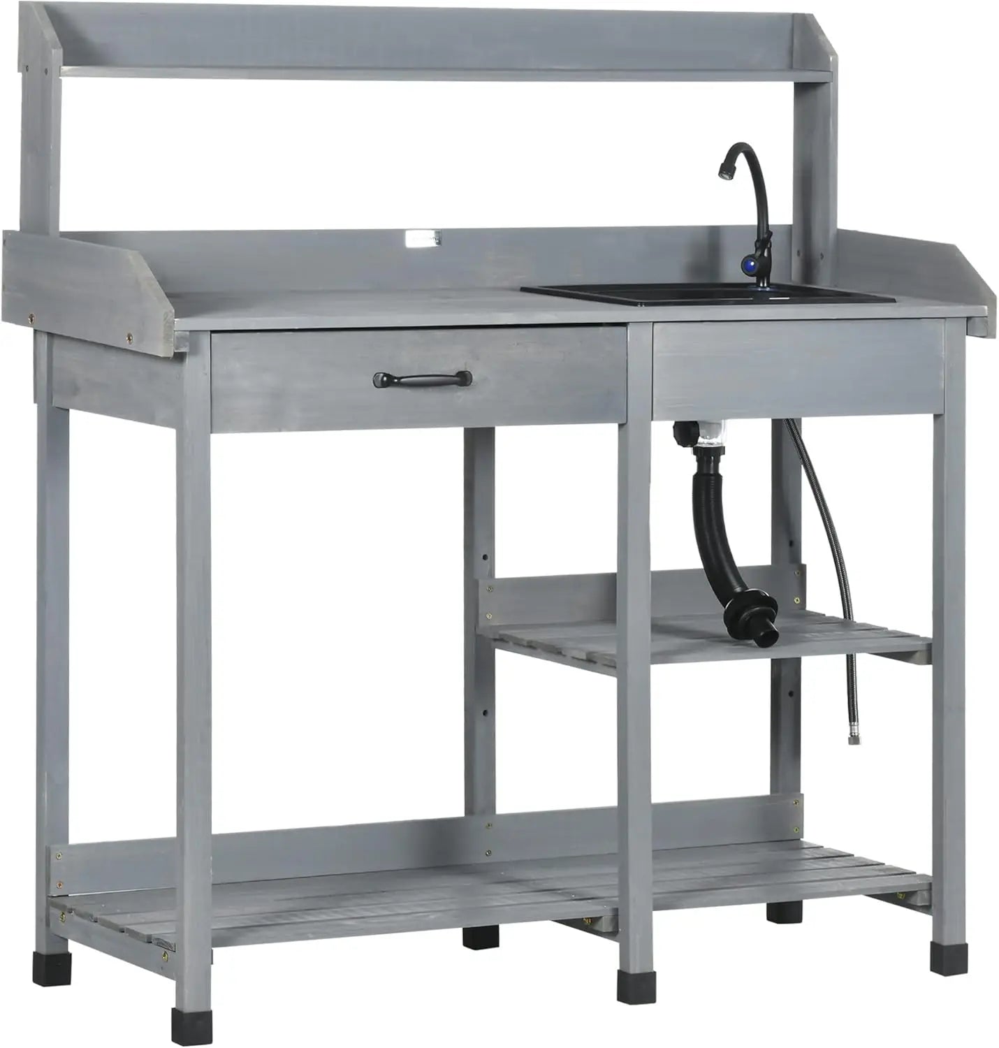 Outdoor Wooden Potting Bench Table with Removable Sink and Workstation Features