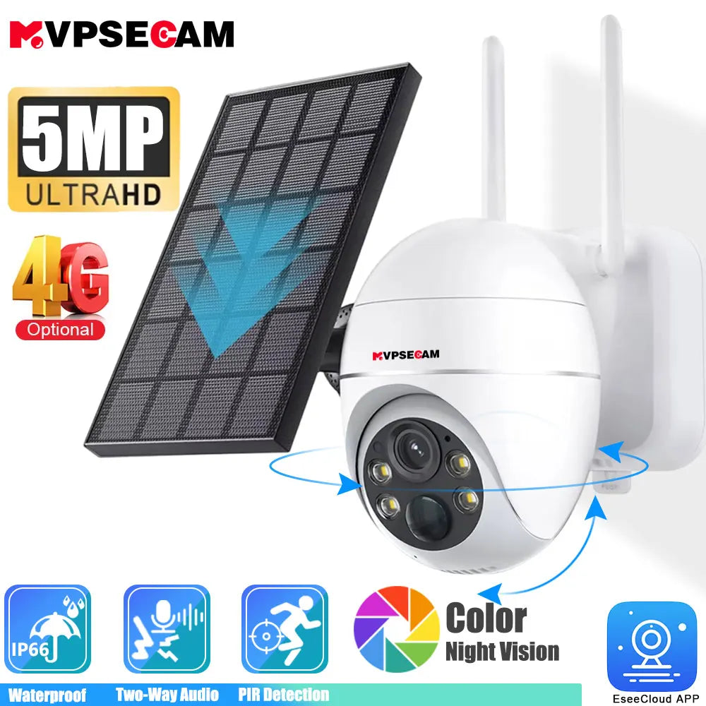 Overscam Camera 4G SIM Card 5MP Solar Panel CCTV PTZ Camera