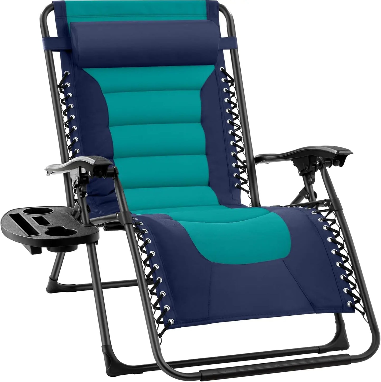 XL Folding Outdoor Recliner Chair With Headrest And Tray