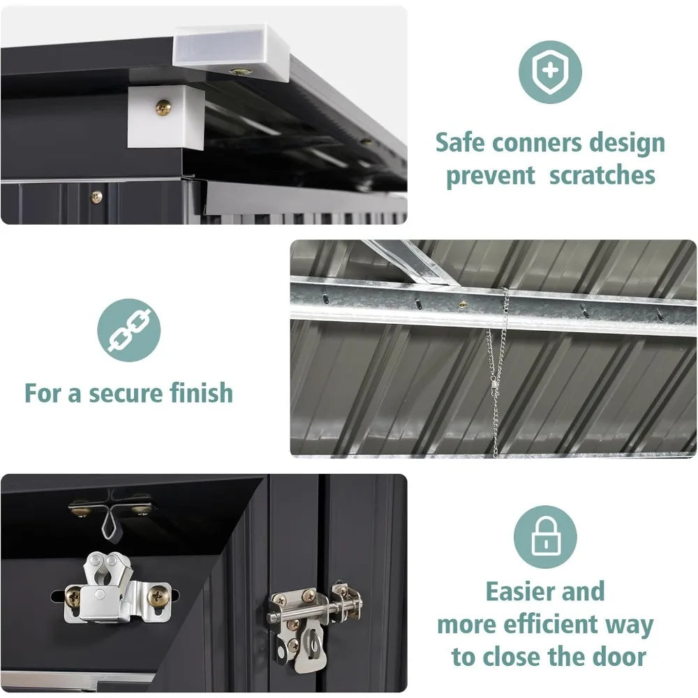 Outdoor Metal Shed With Lockable Doors And Waterproof Lid