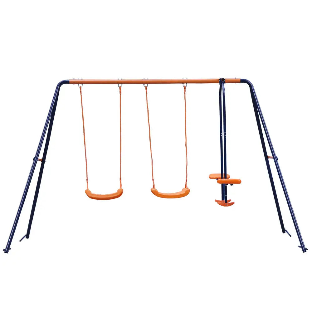 Durable Double Swing Set Garden Swing with Seesaw for Children Outdoor Play